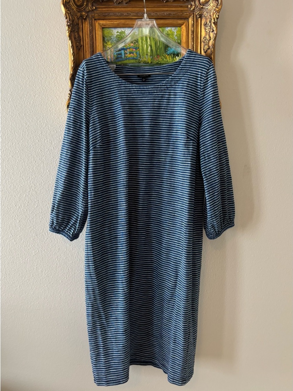 Talbots Navy and White Striped Midi Dress